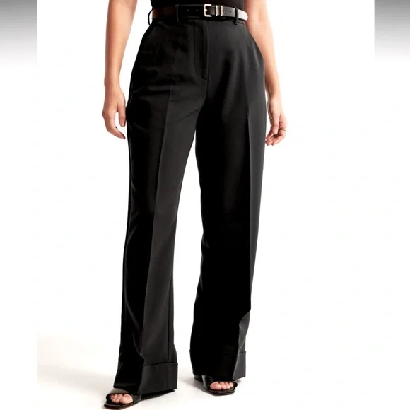Abercrombie Cuffed Hem Tailored Wide Leg Pants - Picture 1 of 7